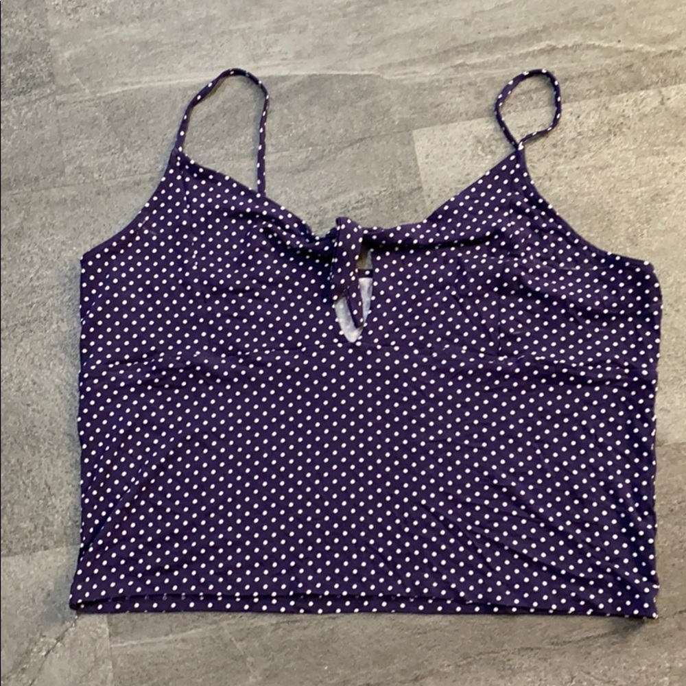 American Eagle navy polkadot tie front tank top